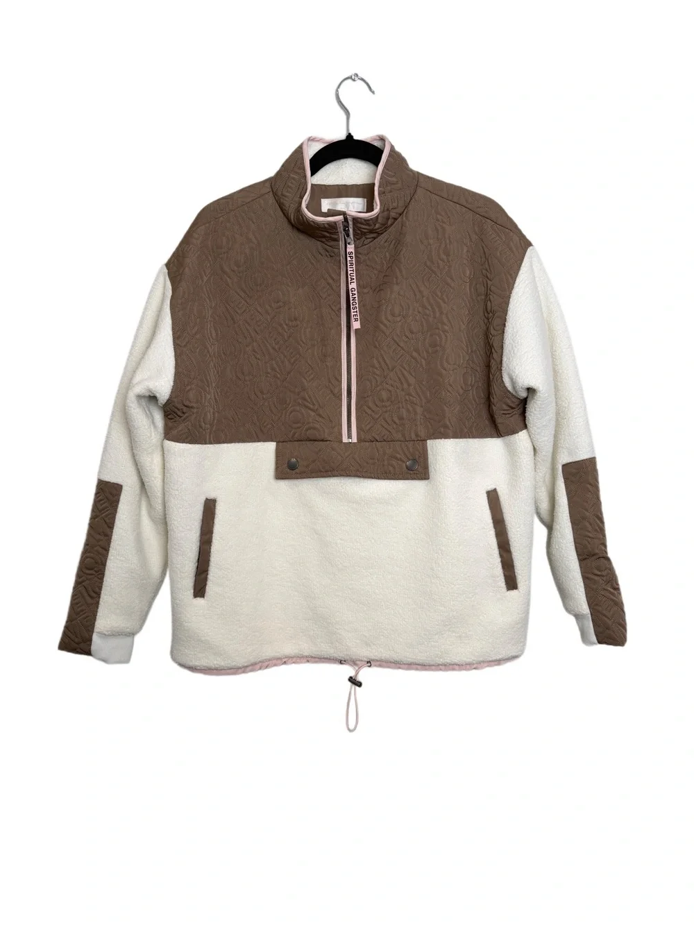 Spiritual Gangster Sherpa Quilted Half Zip Fleece Pullover Jacket Size S